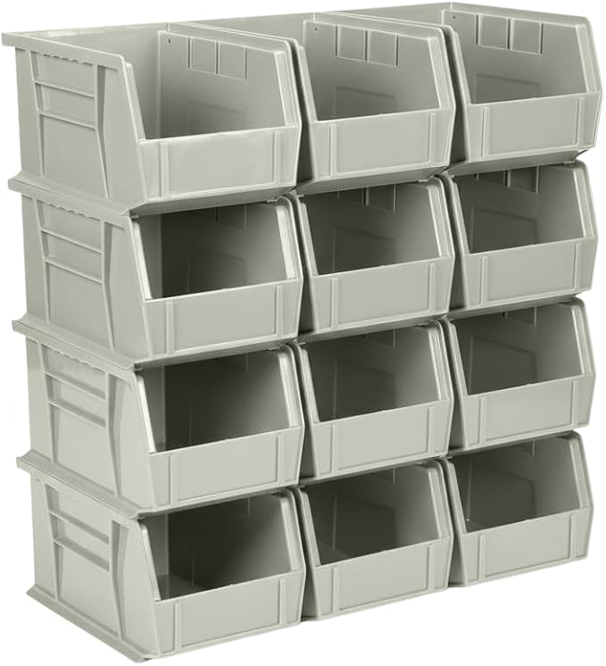HE HUDSON EXCHANGE 9.5" x 6" x 5" (12 Pack) Plastic Stackable Storage Bin, Gray/Brown by HudsonExchange