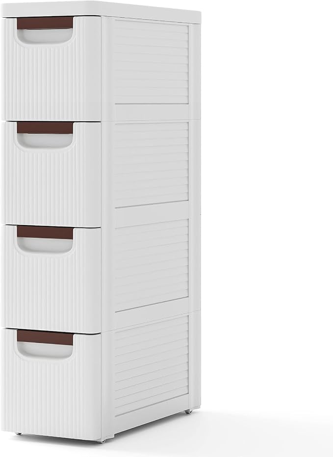 Giantex 4 Drawers Storage Cart, Narrow Plastic Dresser, Rolling Organizer Cart for Office Classroom Bedroom Bathroom Art Craft Supplies, Mobile Slim Utility Cart on Wheels (7.5"x16.5"x29.5") by Giantex