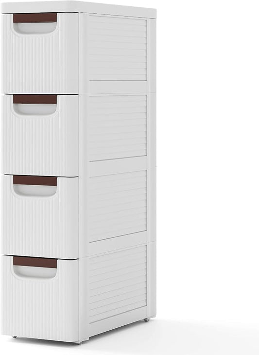 Giantex 4 Drawers Storage Cart, Narrow Plastic Dresser, Rolling Organizer Cart for Office Classroom Bedroom Bathroom Art Craft Supplies, Mobile Slim Utility Cart on Wheels (7.5"x16.5"x29.5") by Giantex
