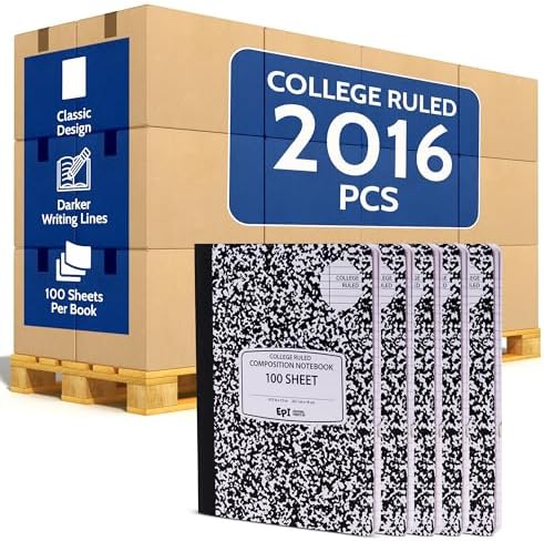 2016 Pack (Pallet) EPI College Ruled Composition Notebook Bulk, 200 pages (100 Sheets), 9-3/4 x 7-1/2, Black Marble, Bulk School Supplies, Heavy Duty, Durable Office Notebooks, Sturdy Sewn Binding by EPI