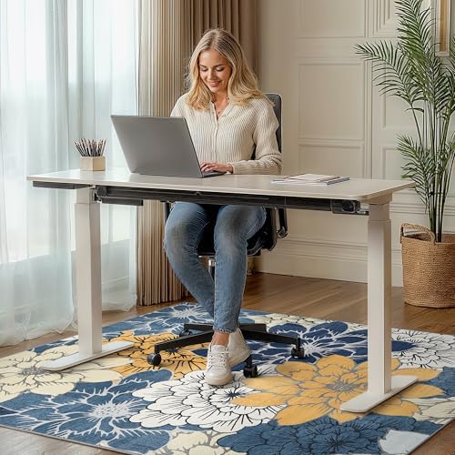 48"x60" Office Chair Mat for Hardwood Floor, Non-Slip Washable Navy Yellow - Image 2