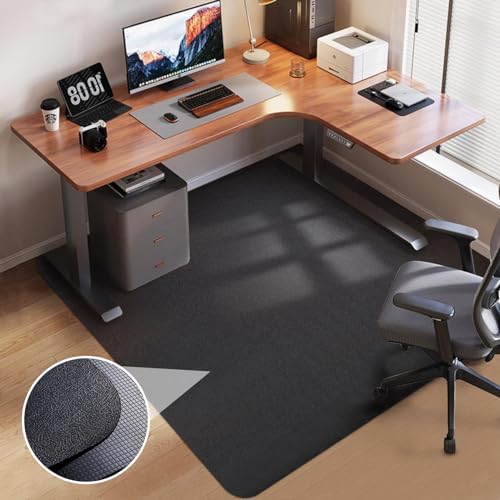 Office Chair Mat for Hardwood Floor: 53"x45" Large Black Rolling Chair Mat for Hard Wood and Tile Floor, Anti-Slip Heavy Duty Floor Protector Mat Under Computer Desk, Easy Glide Chair Mats for Home by Lemostaar