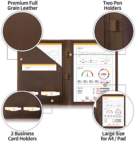 Ringsun Leather Portfolio Organizer for Men Women, Leather Padfolio Business Resume Legal Pad Portfolio Notebook Binder for A4/Pad, Leather Folio Leather Folder, Brown - Image 4