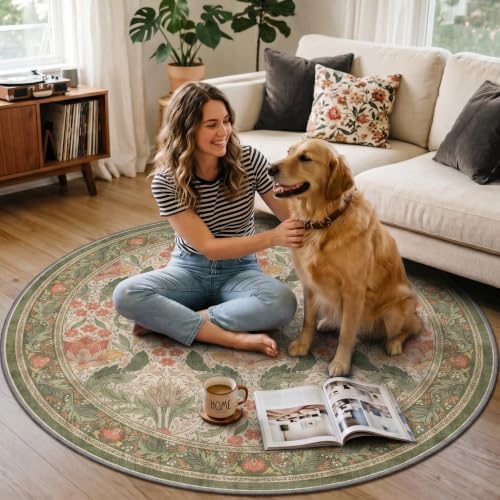 5FT Round Office Chair Mat for Hardwood Floor, Non-Slip Washable Sage Green - Image 3