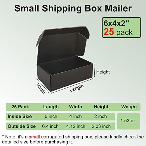 6x4x2'' Small Shipping Boxes 25 Pack, Black Corrugated Cardboard Literature Mailers, Mailing Packaging Supplies for Small Business (BK642-25) - Image 2