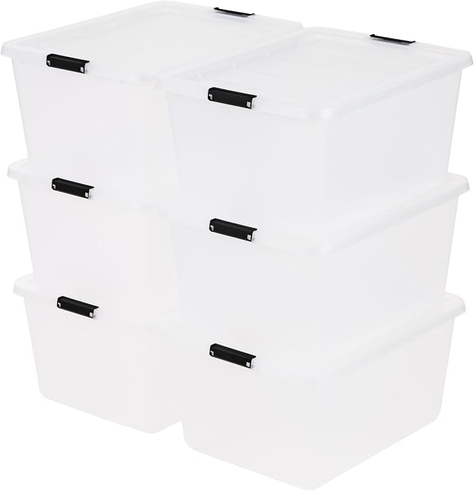 IRIS USA 6-Pack 32 Quart Clip Box with Latching Lid | Latching lid secures office and household supplies. Stackable, nestable design maximizes storage space - Image 9