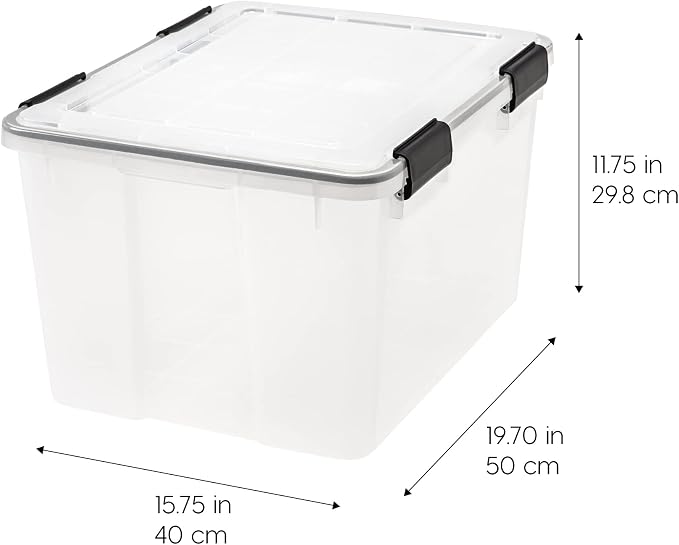 IRIS USA WeatherPro Storage Bins with Lids, 47 Qt, Gasket Seal, 2 Pack | Airtight gasket helps protect clothing, shoes, crafts, keepsakes, and household supplies from moisture and dust. - Image 2