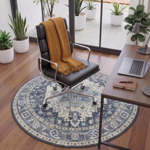 5FT Round Office Chair Mat for Hardwood Floor, Non-Slip Washable Navy - Image 2