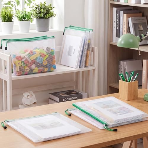 Zhehao 200 Pcs A4 Mesh Zipper Pouch Bulk Waterproof Mesh Zipper Organizer Plastic File Folder Case for School Office Supplies Document Board Games Puzzle(Green) - Image 4