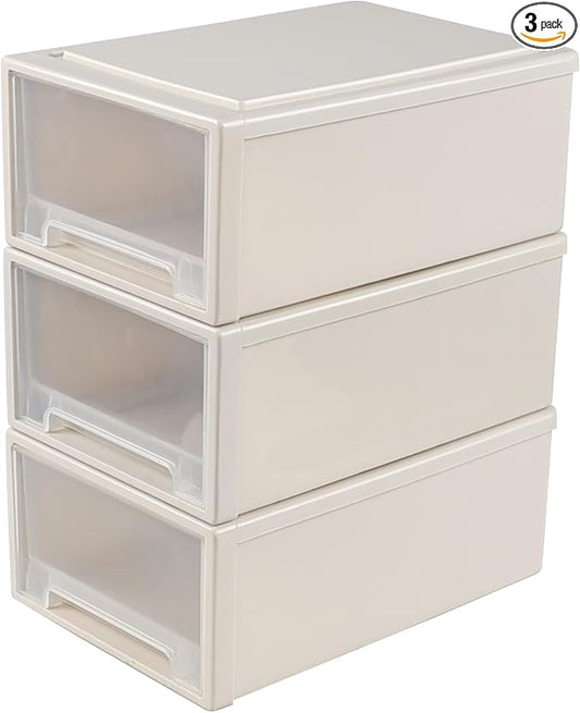 13 Quarts 3 Packs Plastic Stacking Storage Drawers, Plastic Storage Drawer Unit by Neadas