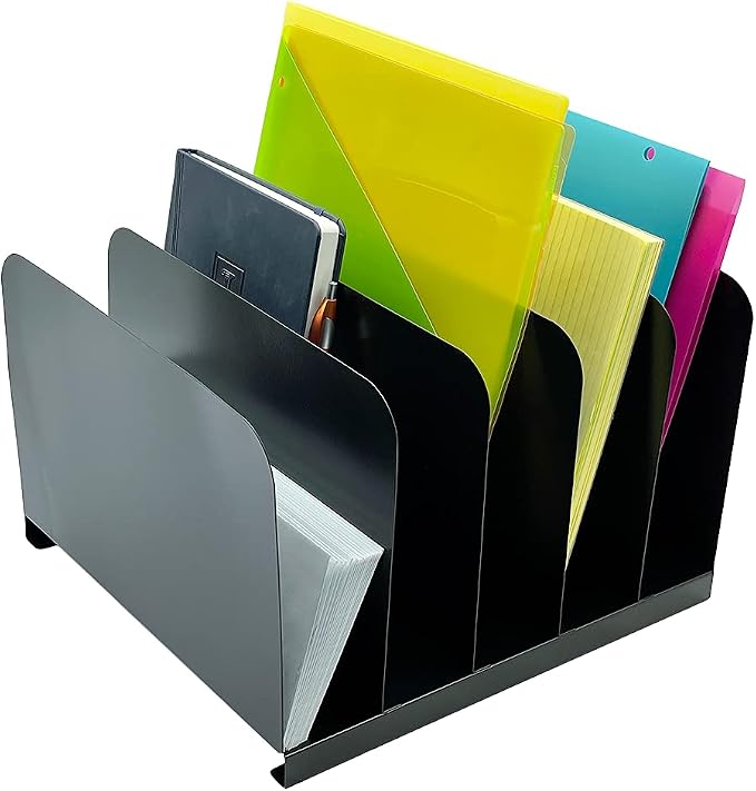 Huron Desktop File Binder Organizer Storage Vertical 5 Slot, Black Commercial Grade Steel by Huron