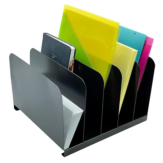 Huron Vertical 5 Slot Steel Desk Organizer/Sorter, Black by Huron