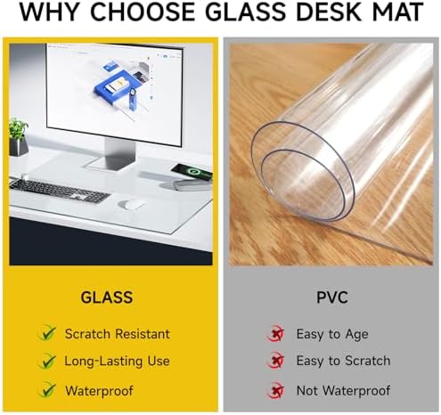 VASUHOME 24" x 18" Clear Tempered Glass Desk Mat - Multi-Functional Desk Pad for Keyboard and Monitor Protection, Dry Erase Surface, Ideal Table Top Protector for Home & Office - Image 3