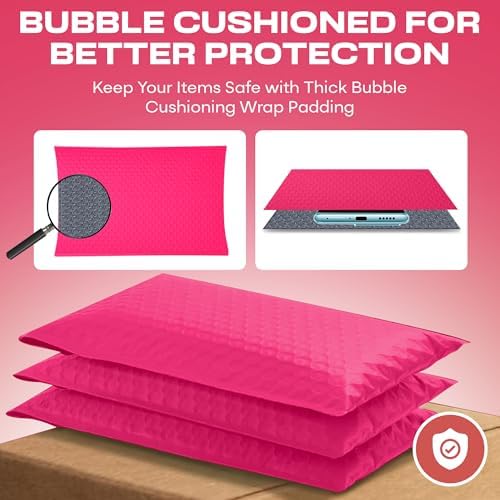 Fuchsia Bubble Mailers 6x10, Poly Padded Envelopes #0, 250 Pack Bulk - Image 4
