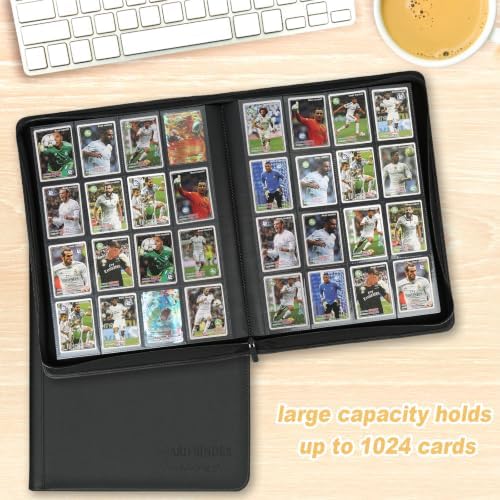 16-Pocket Business Card Binder holds 1024 Cards, Premium Diamond PU Leather Name Card Holder Organizer with Zipper, Black Sleeves Side Loading Card Book for Collectors & Office(black) - Image 4