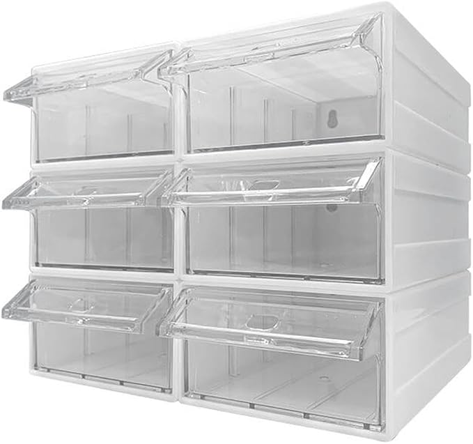 6 Pcs Drawer Stacking Storage Cabinet, White Plastic Drawers Storage Closet & 18 Pcs Clear Dividers Organizer Rack & 12 Pcs Tag Card for Home Office School - Image 7