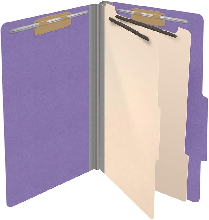 18 pt Heavy Duty Top Tab Color Folders, 2/5 Cut ROC Top Tab, Legal Size, 2 Dividers, Purple (Box of 10) - Image 4