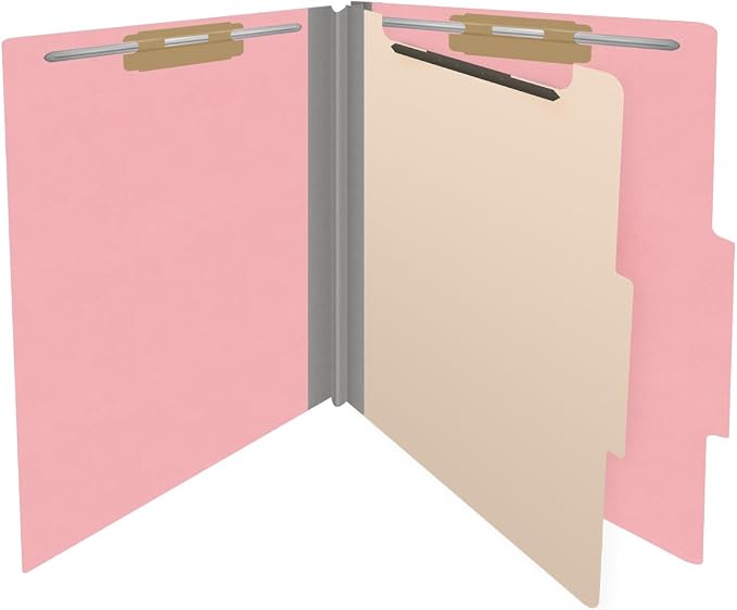 Heavy Duty End Tab Color Folders, 2/5 Cut ROC Top Tab, Letter Size, 1 Divider, Pink (Box of 10) - Image 4