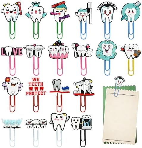 Paper Clips, 20pcs Tooth PaperClips Colored Binder Clips Assorted Book Mark for Dental Gifts Paperwork Office School Decorative by XHAOYEAHX