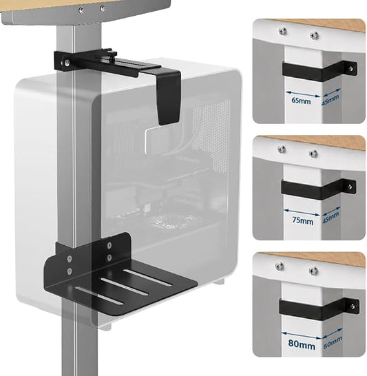 Under Desk PC Mount for Standing Desk, Clamp-On CPU Holder, 50lbs Capacity | Clamp-on for 65-80mm legs. Holds 50lbs, open frame cooling. No-drill, 15-min install. Fits mid-tower PCs. by OUTFINE