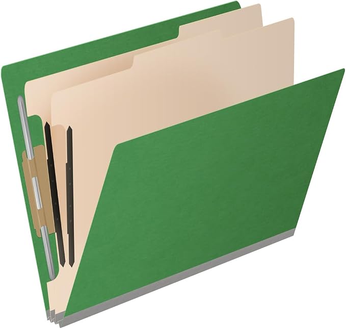 25 Pt. Pressboard Classification Folders, Full Cut End Tab, Letter Size, 2 Dividers, Moss Green (Box of 10) - Image 2