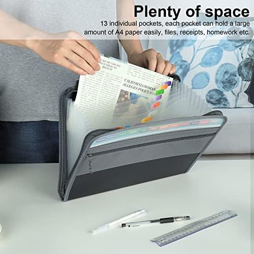 NAFY Expanding File Folders, 13 Pockets Document Organizer with Zipper, A4 Letter Size Portable Accordion Expanding File Folders with Multicolor Labels for Home Office School Supplies (Black 4 Pack) - Image 2