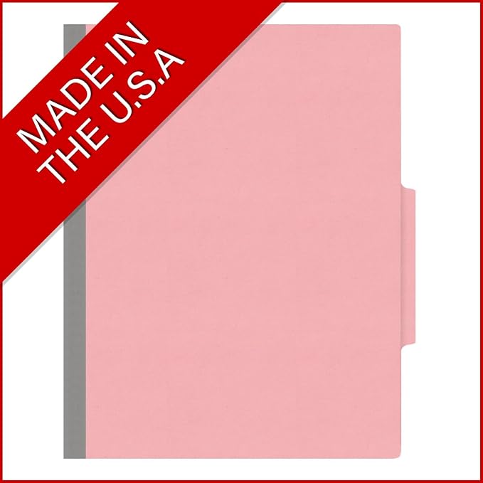 Heavy Duty End Tab Color Folders, 2/5 Cut ROC Top Tab, Letter Size, 1 Divider, Pink (Box of 10) - Image 5