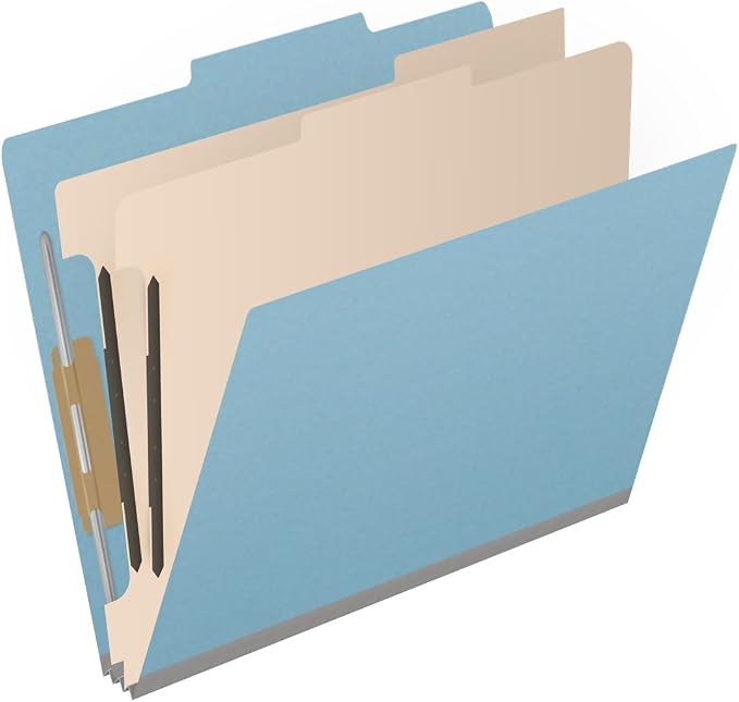 25 Pt. Pressboard Classification Folders, 2/5 Cut ROC Top Tab, Letter Size, 2 Dividers, Light Blue (Box of 10) - Image 2