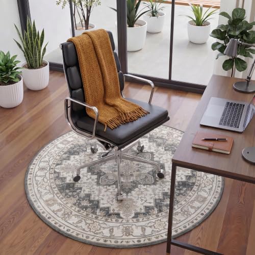 5FT Round Office Chair Mat for Hardwood Floor, Non-Slip Washable Grey - Image 2