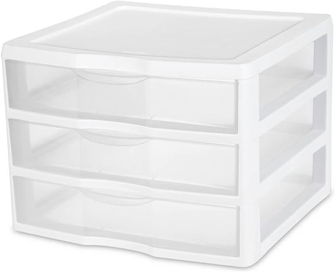 Sterilite 12-Pack Wide 3 Drawer Unit, Plastic Desktop Organizer with Clear Drawers, White Frame - Stackable Multi-Purpose Storage for Office Supplies, Craft Rooms, Classrooms and Home Organization - Image 4