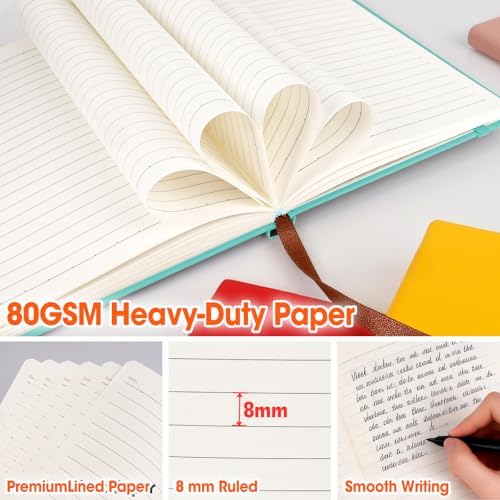 10 Pack Lined Journal Notebook with Pen, A5 Hardcover Leather Journal 5.5"*8.3", 5 Colors 136 Pages College Ruled Notebooks and Pen Set for Office School Business Supplies - Image 6