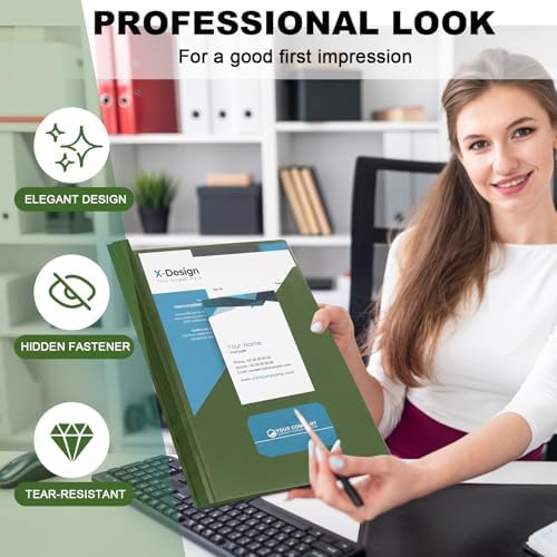 Teling Clear Report Cover with 3 Prongs, Plastic Report Presentation Folders 90 Sheet Capacity Resume Document Covers for School Office(Dark Green,48 Pcs) - Image 5