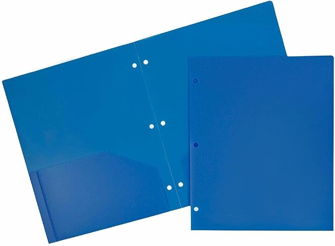 JAM PAPER Heavy Duty Plastic 3 Hole Punch Pocket Folders - Extra Tough School Folders - Blue - 12/Pack by JAMPaper