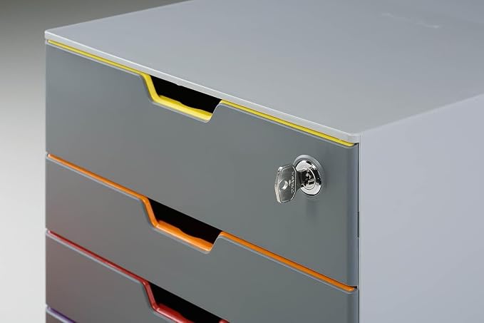 Durable VARICOLOR 4 Lockable Drawer Unit - Gray Desktop Filing Drawer Set with 4 Color Coded Draws - Letter Size Files - Top Draw is Lockable - Perfect for Storing Documents and Paper Work - Image 5
