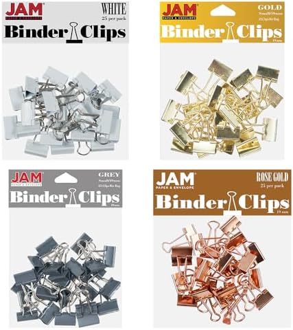 JAM PAPER Colorful Binder Clips Assortment - Small - 3/4 Inch (19 mm) - Assorted Business Colors - 100 Binderclips/Pack by JAMPaper
