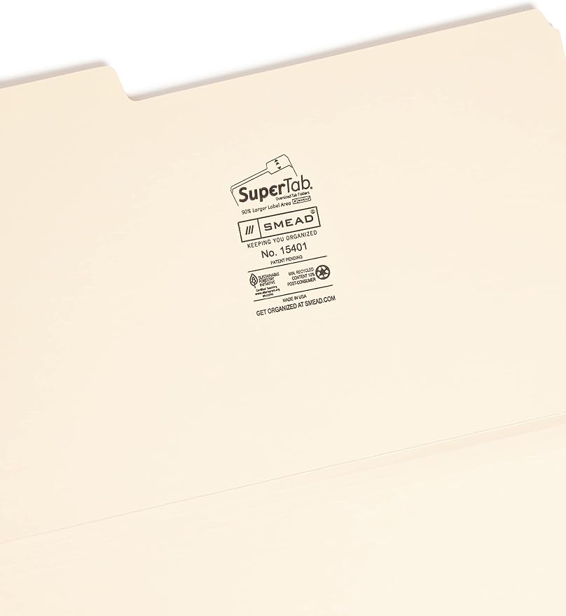 Smead SuperTab Heavyweight File Folder, Oversized 1/3-Cut Tab, Legal Size, Manila, (15401) (Pack of 5) - Image 3