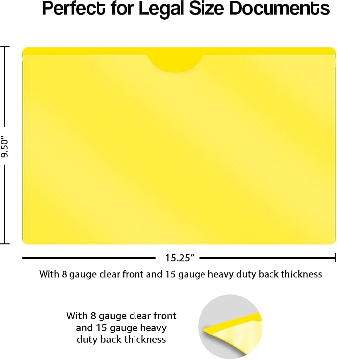 Doctor Stuff- 100 Pack, Vinyl Plastic Pocket File Folders Closed Sides, Legal Size, Clear Front Top Loading Job Jacket, Documents Holder for Office, High School and Medical Files, Yellow - Image 2