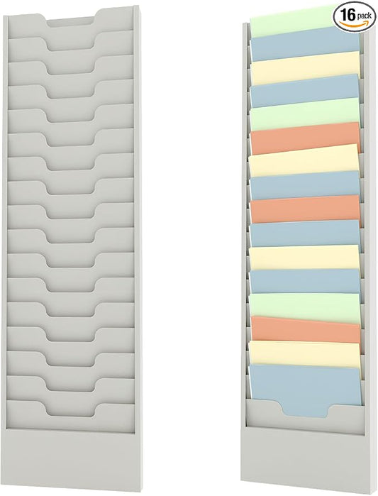 OSKIE Wall-Mount File Organizer, 16 Pockets Document Holder, Metal Construction, Gray White Powder-Coated, 14x3x46H inches by workyourwaywithoskie