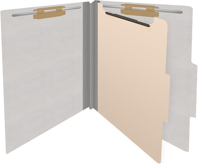 Heavy Duty End Tab Color Folders, 2/5 Cut ROC Top Tab, Letter Size, 1 Divider, Grey (Box of 10) - Image 4