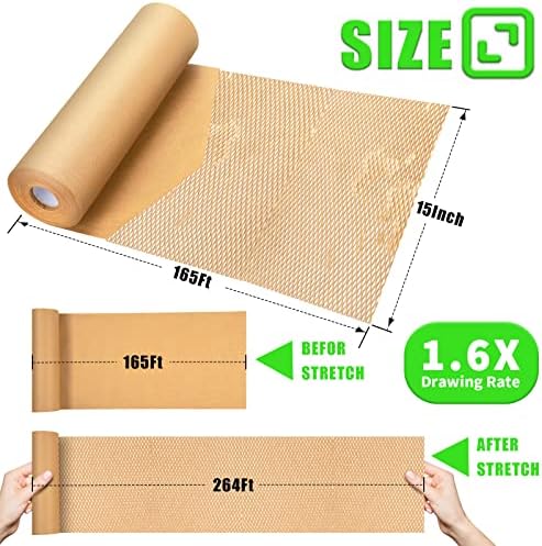 Honeycomb Packing Paper, MINHAO 15"x165' Eco Friendly Packing Paper for Moving Recyclable Honeycomb Paper Moving Supplies Bubble Paper Wrapping Protective Roll, With 36 Fragile Sticker Labels - Image 2