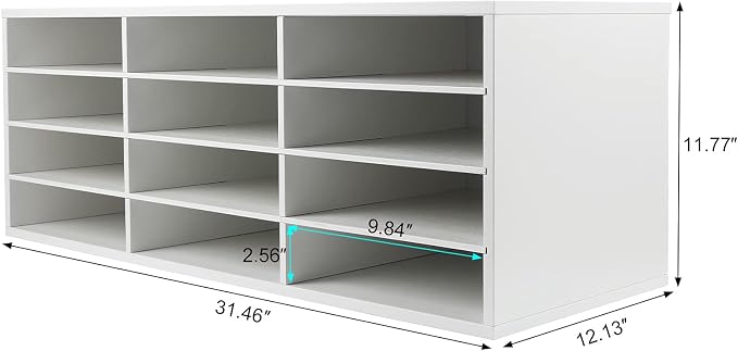 Mail Sorter, Wood Countertop Literature Organizer, Student Mailbox for Classroom, Desktop Bill Paper Organizer for Office Home School, 12 Compartments, White - Image 3