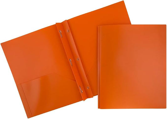 JAM PAPER Plastic Color POP Folders - 2 Pocket Durable Folders with Metal Prongs Fastener Clasps - Orange - Bulk 96/Pack by JAMPaper