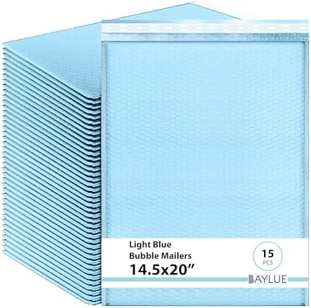 Light Blue Bubble Mailers 14.50x20, Poly Padded Envelopes #7, 15 Pack by BAYLUE