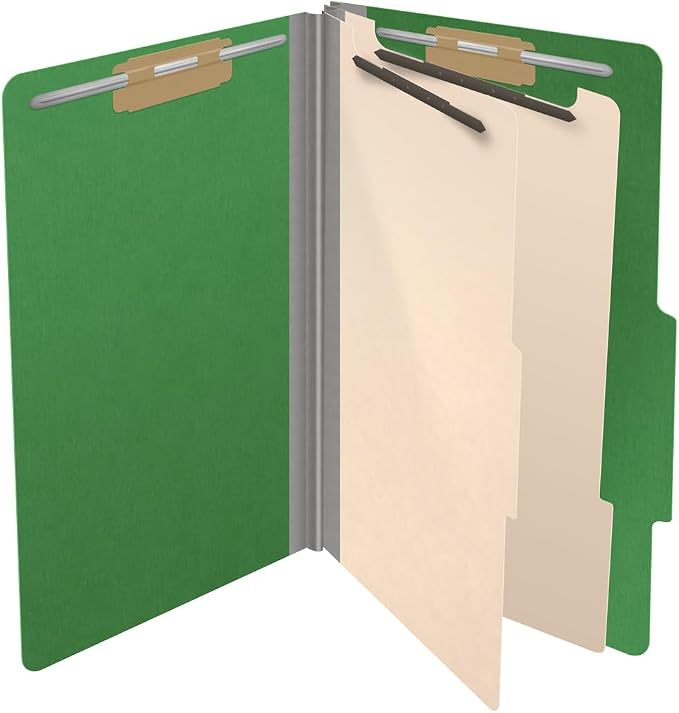 25 Pt. Pressboard Classification Folders, 2/5 Cut ROC Top Tab, Legal Size, 2 Dividers, Moss Green (Box of 10) - Image 4