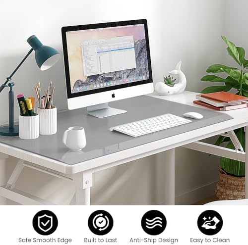 VASUHOME 32" x 20" Grey Tempered Glass Desk Mat with Beveled Edge - Ergonomic Desk Protector, Dry Erase Surface, Ideal Table Top Protector for Home & Office - Image 4