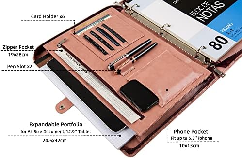 DUKE&COW Vegan Leather Portfolio Binder, 3 Ring Binder Padfolio for Women, Pink Folder, Handmade Oranizer, Personalized Resume Folder (Pink, Custom) - Image 4
