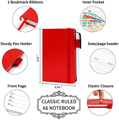 feela 15 Pack Pocket Small Notebooks Bulk, Mini Cute Notepads Hardcover College Ruled Lined Journals with Pen Holder for School Business Memos, with 15 Black Pens, 3.5”x 5.5”, A6, Red - Image 2