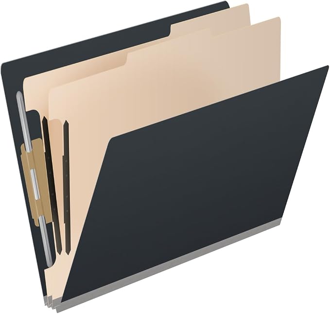 Pressboard Classification Folders, Full Cut End Tab, Letter Size, 2 Dividers, Black (Box of 10) - Image 2