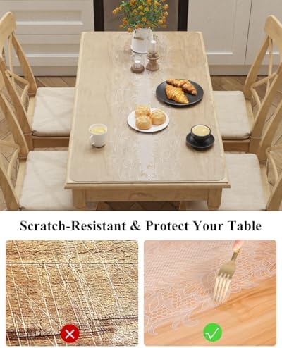 Clear Plastic Table Cover Protector with Lace Pattern, 42" x 96" - Image 5