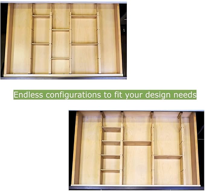 Adjustable 17-22in Bamboo Dividers Organizers with 9 Inserts, Expandable Spring Loaded Drawer Dividers for Kitchen, Dresser, Bedroom, Bathroom, Office, and Garage (4 Pack) - Image 5